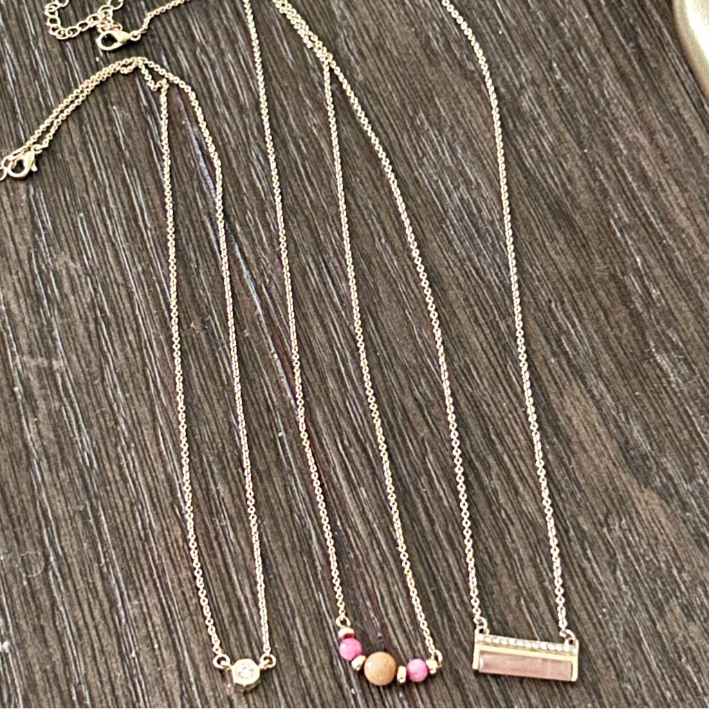 Gold-Tone Layered Necklace Set With Pink Accent Beads